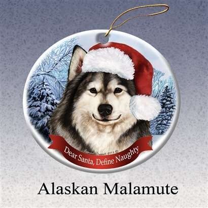 Holiday Pet Gifts Alaskan Malamute Santa Hat Dog Porcelain Christmas Ornament