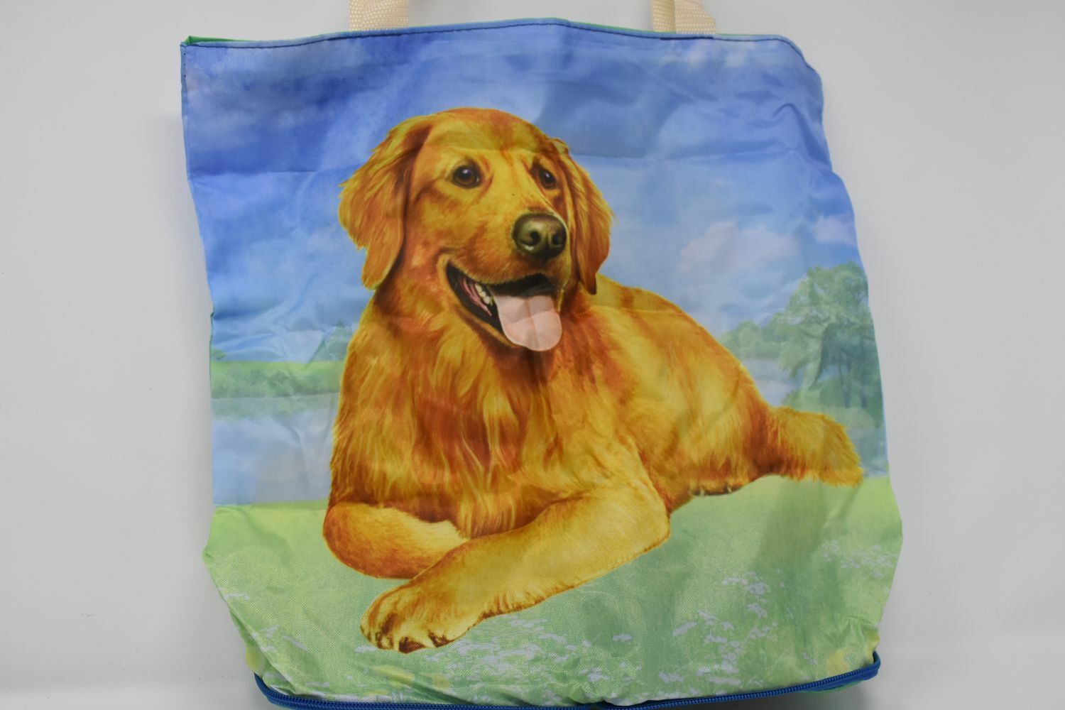 Golden Retriever Lying Foldable Tote Bag - Waterproof - Zipper Market Tote