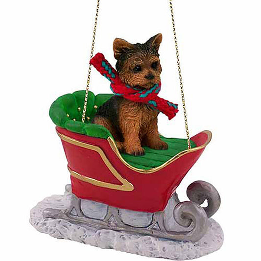 Yorkshire Terrier Puppy Cut Dog Sleigh Dog Holiday Ornament