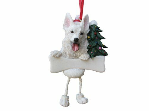 German Shepherd Ornament White "Dangling Legs" Hand Painted Easily Personalized