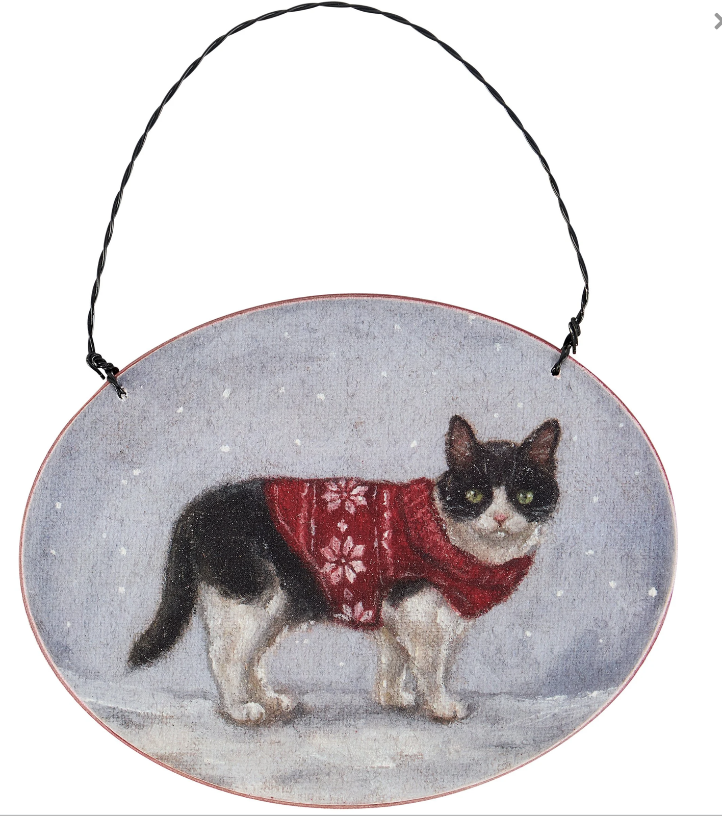 Primitives By Kathy Cozy Tuxedo Cat with Sweater Wooden Christmas Ornament