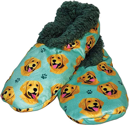 Comfies Womens Golden Retriever Dog Slippers - Sherpa Lined Animal Print Booties