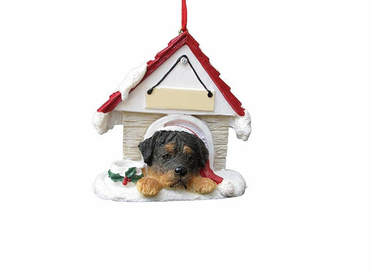 Rottweiler Doghouse Ornament Hand Painted and Easily Personalized