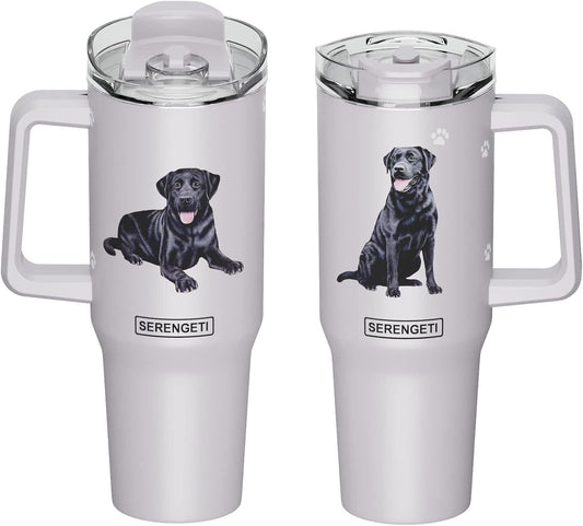 Serengeti 40 Oz Black Lab Dog Stainless Steel Tumbler with Handle, Straw & Lid