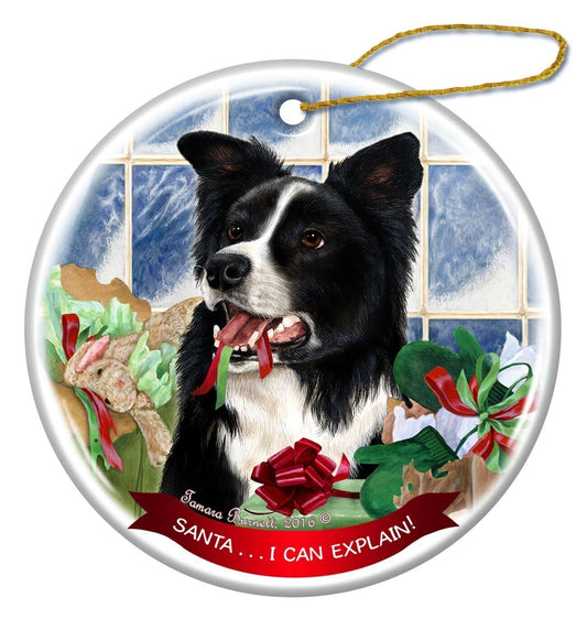 Border Collie Dog Porcelain Hanging Ornament Pet Gift Santa I Can Explain!