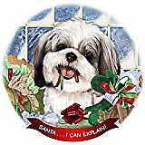 Shih Tzu Silver/White Dog Porcelain Ornament Pet Gift 'Santa. I Can Explain!'