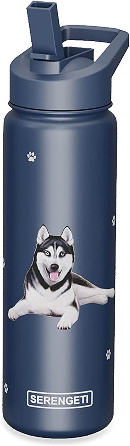 E&S Pets Stainless Steel Water Bottle 24 Oz, Spill Proof (Siberian Husky)