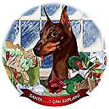 Min Pin Chocolate Cropped Dog Porcelain Ornament 'Santa. I Can Explain!'