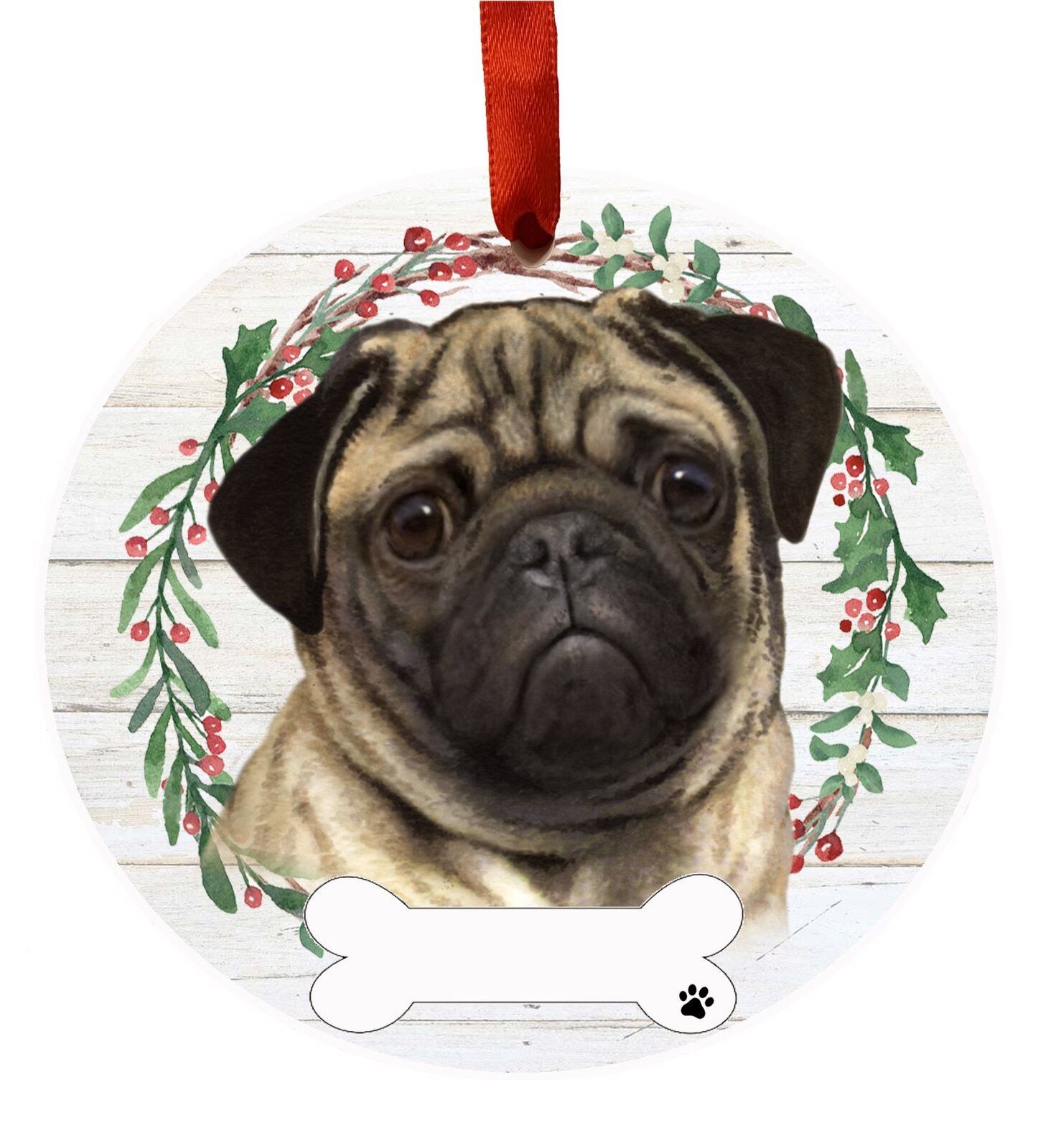 Pug Ornament - E&S Pets, DIY Personalizable, Ceramic Round Ornament
