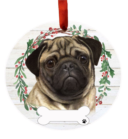 Pug Ornament - E&S Pets, DIY Personalizable, Ceramic Round Ornament
