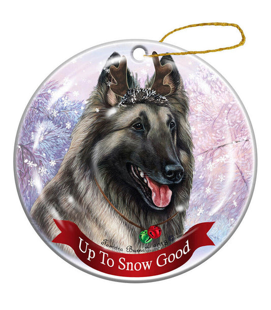 Holiday Pet Belgian Tervuren Grey Reindeer Dog Porcelain Christmas Ornament