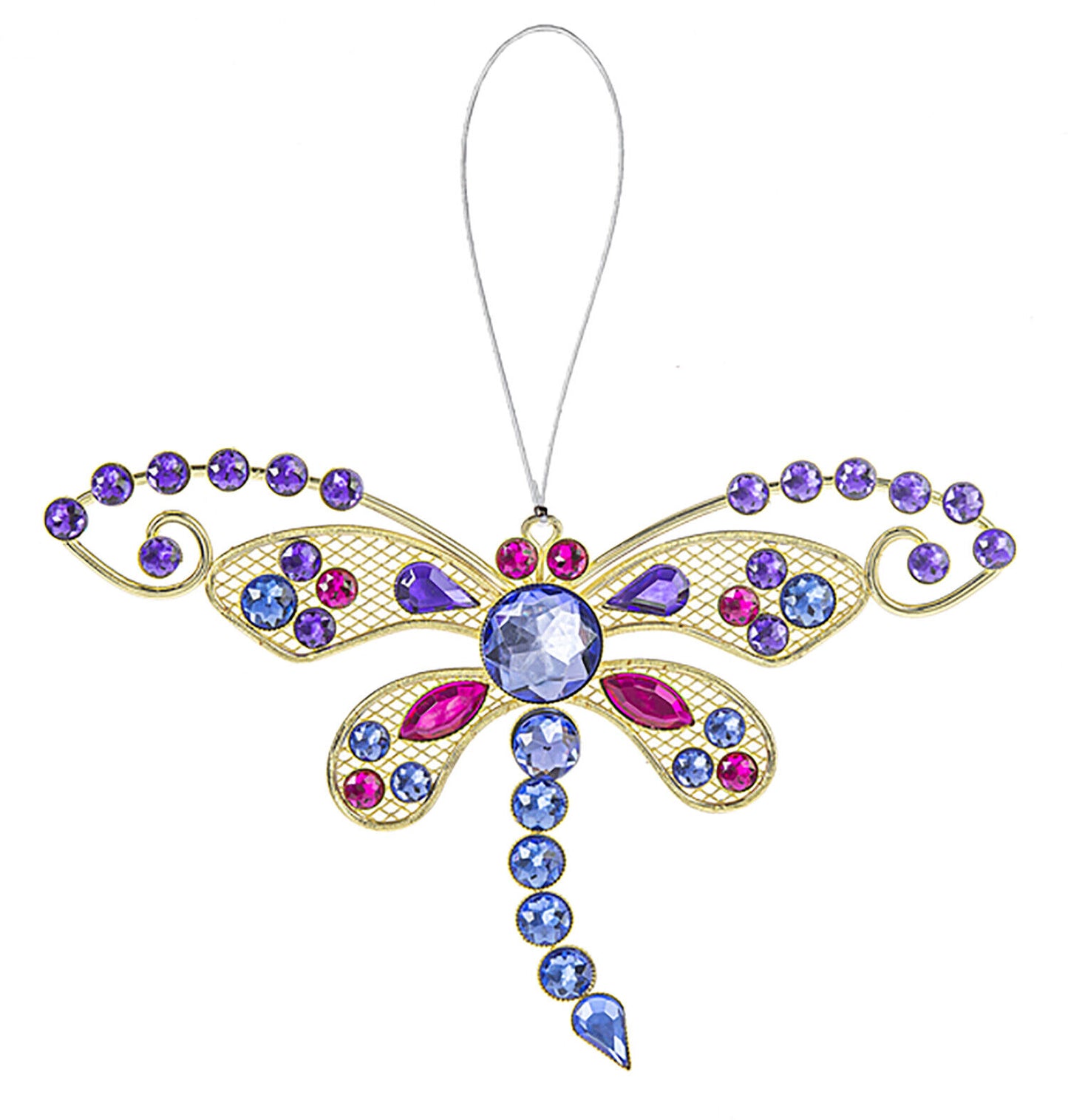 Colorful 6 Inch Sparkle Dragonfly Ornament/Sun-catcher (Purple/Blue Crystals)
