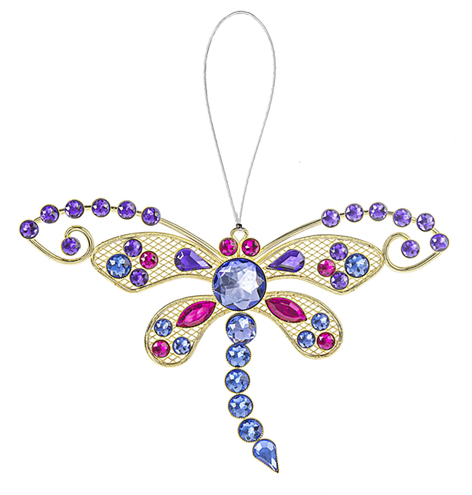 Colorful 6 Inch Sparkle Dragonfly Ornament/Sun-catcher (Purple/Blue Crystals)