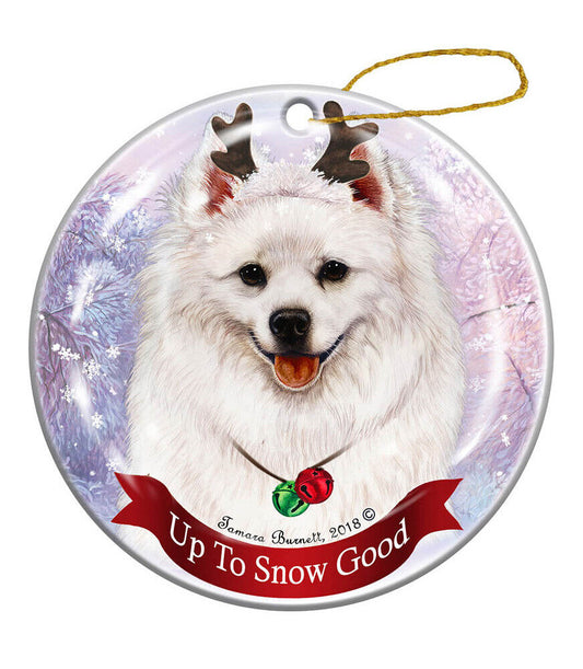 Holiday Pet Gifts American Eskimo Reindeer Dog Porcelain Christmas Ornament