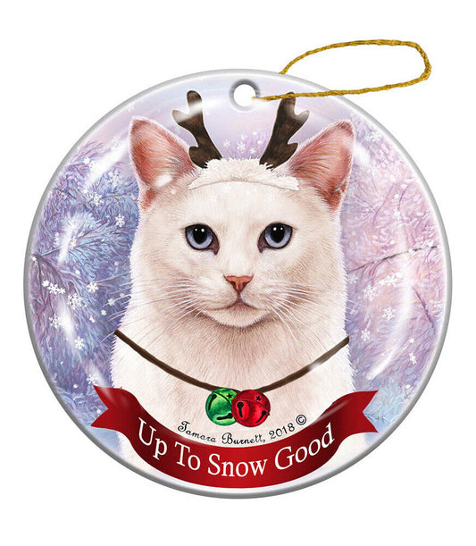 Holiday Pet Gifts White Shorthaired Blue Eye Cat Porcelain Christmas Ornament