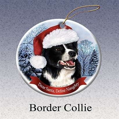 Holiday Pet Gifts Border Collie Santa Hat Dog Porcelain Christmas Tree Ornament