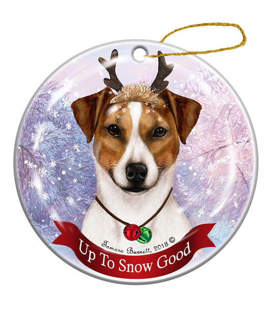 Holiday Pet Gifts Rat Terrier Brown/White Uncropped Porcelain Christmas Ornament