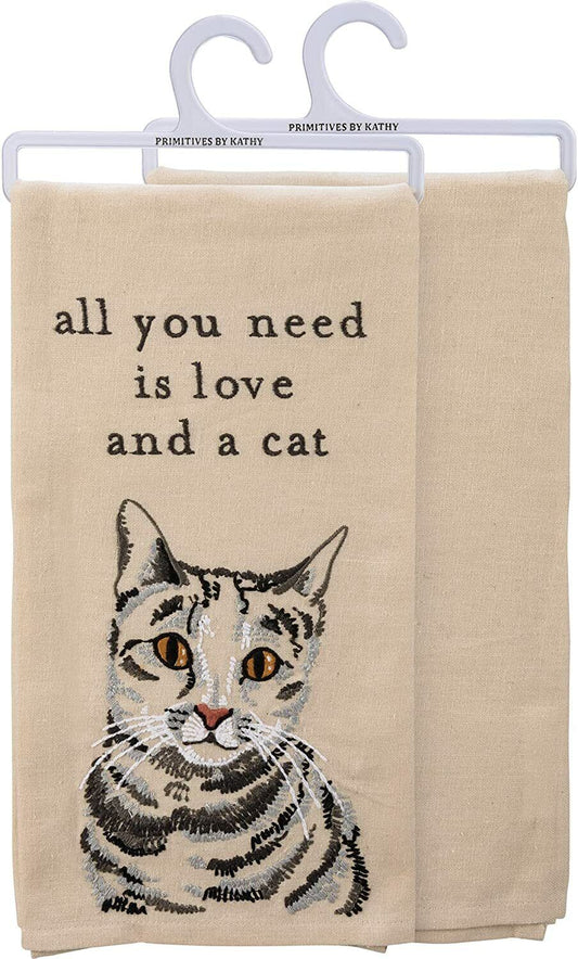 Primitives by Kathy 113045 Kitchen Towel All You Need is Love and A Cat