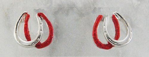 Finishing Touch Double Horseshoe Glitter Earrings, Red