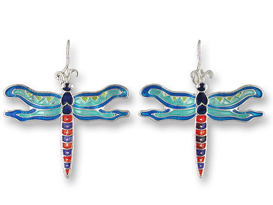 Judith Geiger Silver Plated Calypso Dragonfly Enamel Dangle Earrings