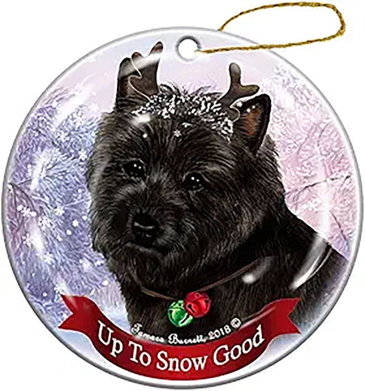 Holiday Pet Black Cairn Terrier Reindeer Dog Porcelain Christmas Ornament