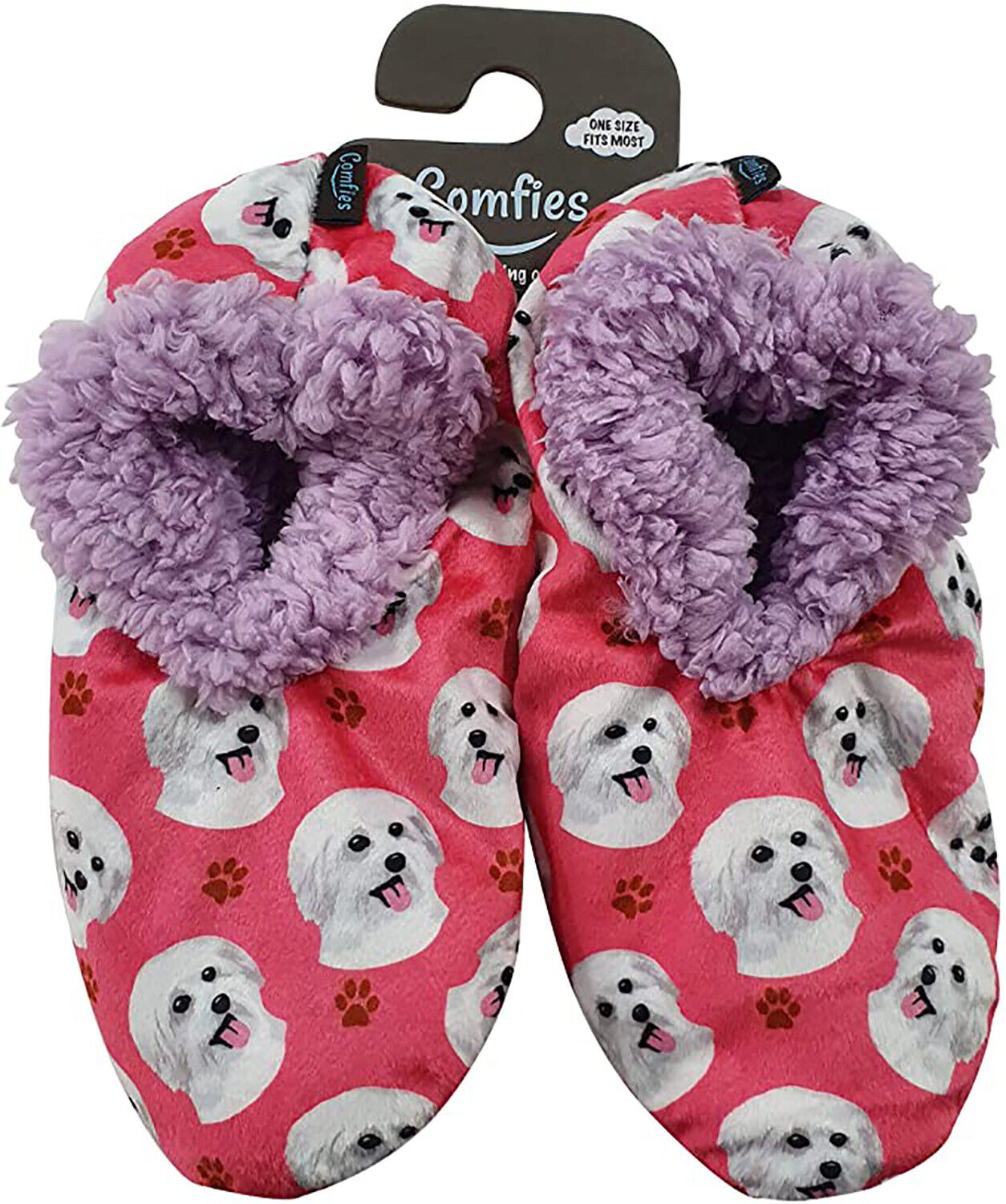 Comfies Womens Maltese Dog Slippers - Sherpa Lined Animal Print Booties