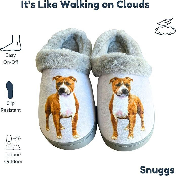E&S Pets Pitbull Snugg Slippers for Pet Lovers - Fuzzy Memory Foam, L/XL