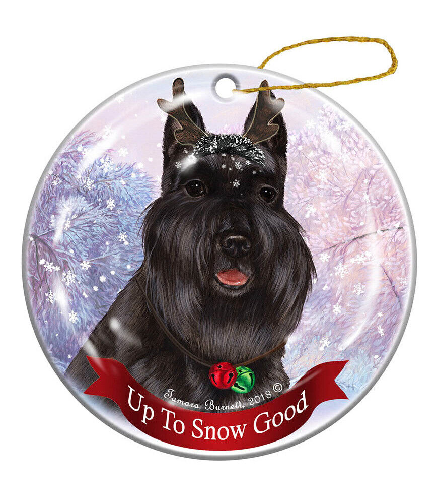 Holiday Pet Gifts Black Cropped Schnauzer Dog Porcelain Christmas Ornament