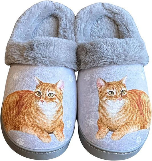E&S Pets Orange Tabby Cat Snugg Slippers for Pet Lovers - Memory Foam, L/XL