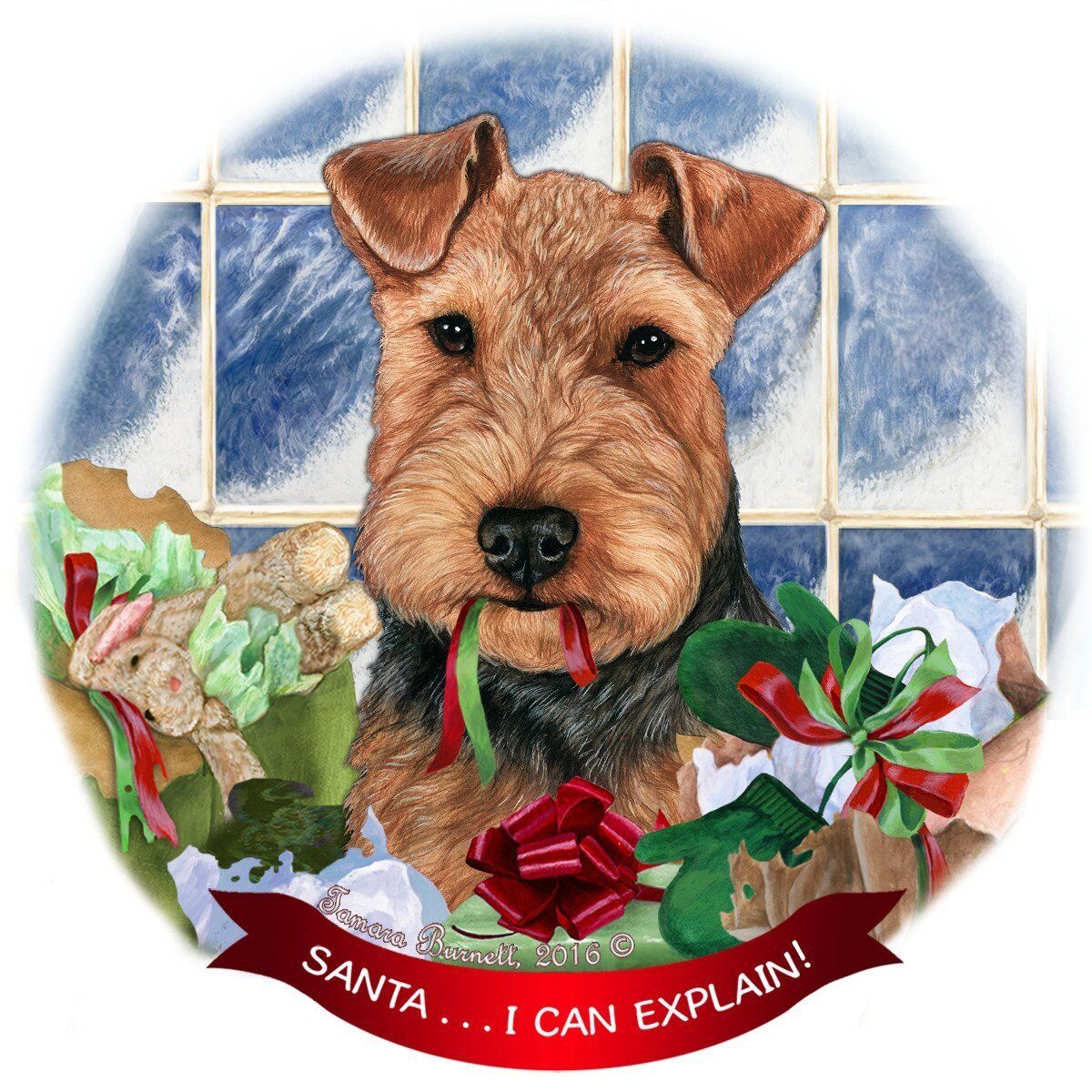 Black and Tan Welsh Terrier Dog Porcelain Ornament 'Santa.. I Can Explain!