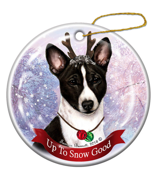 Holiday Pet Gifts Basenji Black/White Reindeer Dog Porcelain Christmas Ornament