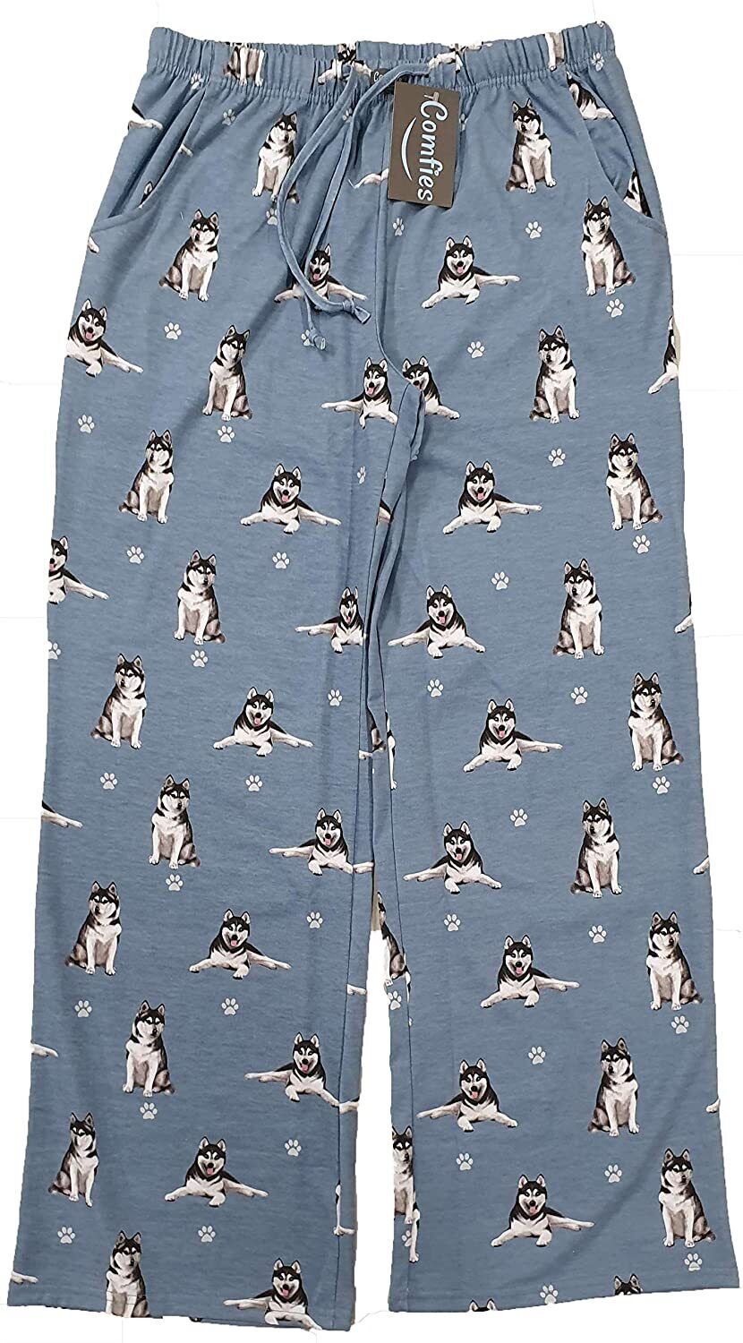 Siberian Husky Unisex Lightweight Cotton Blend Pajama Bottoms- Small