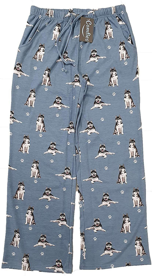 Siberian Husky Unisex Lightweight Cotton Blend Pajama Bottoms- Small