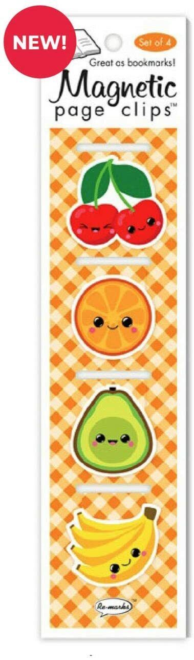 Avocado, Cherries, Orange, Banana Magnetic Page Clips Set of 4 by Re-marks