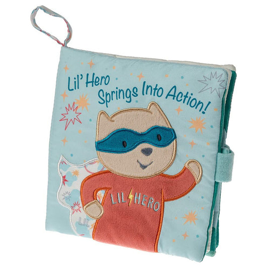 Mary Meyer Soft Cloth Book with Crinkle Paper and Squeaker, 6 x 6", Lil Hero