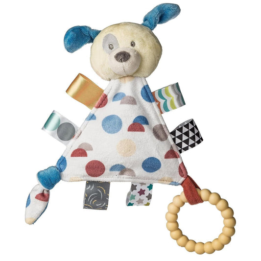 Taggies Teether Baby Rattle Triangle Activity Toy w/ Sensory Tags, 6", Puppy