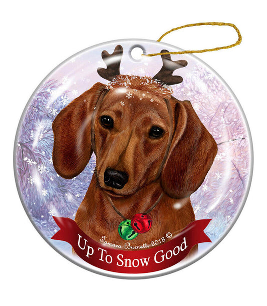 Holiday Pet Gifts Red Short Hair Dachshund Dog Porcelain Christmas Ornament