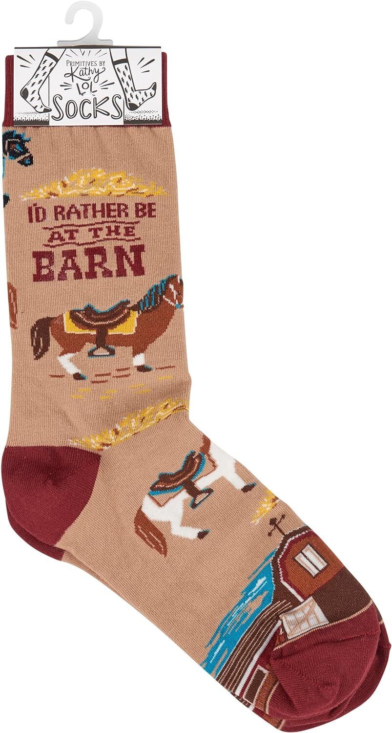 Primitives by Kathy Socks - I'd Rather Be At The Barn Socks, One Size, Unisex