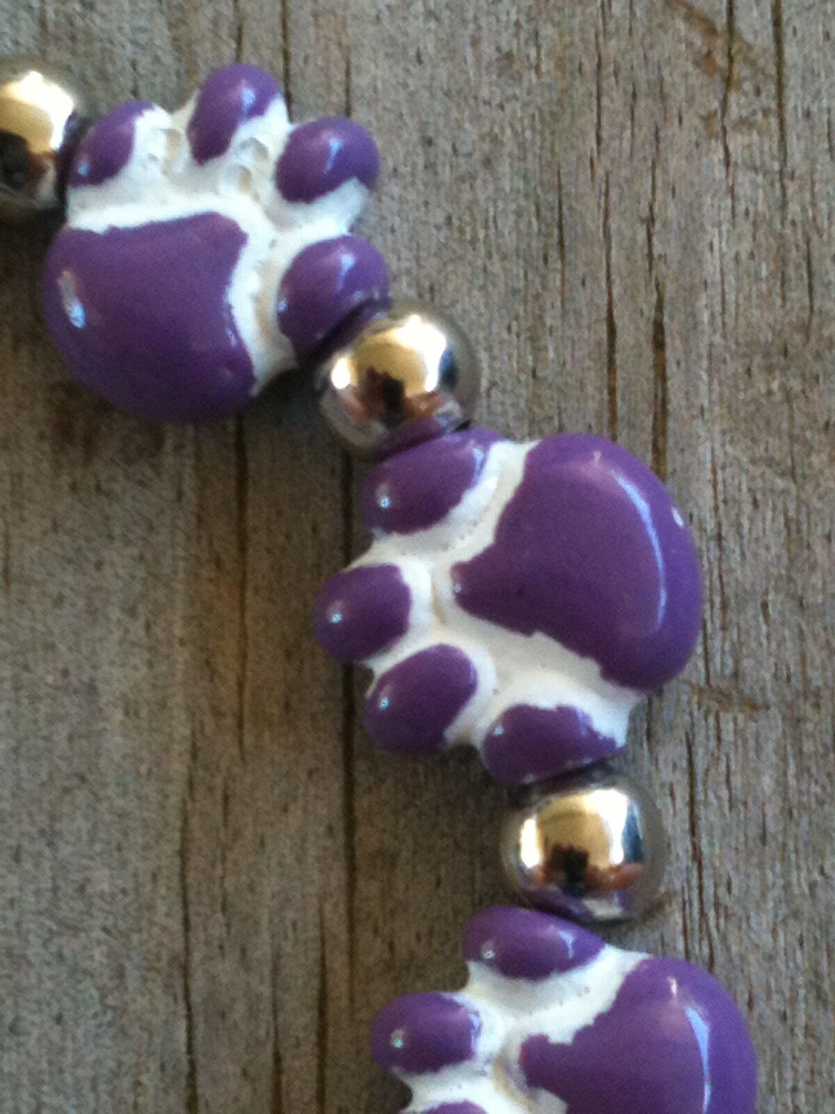 Hand-painted Ceramic Purple Paw Print 6" Stretchy Bracelet