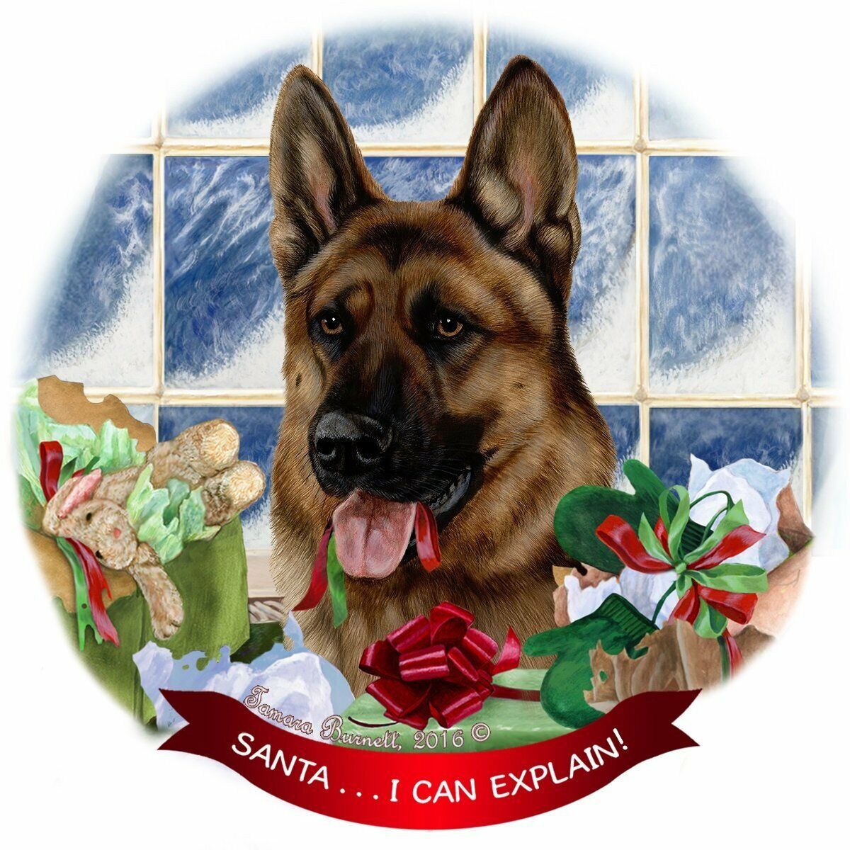 German Shepherd Porcelain Hanging Ornament Pet Gift Santa I Can Explain!