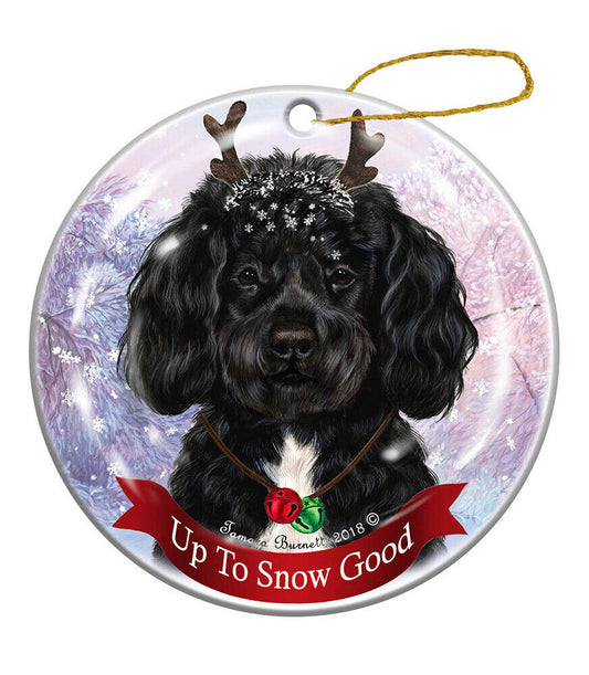 Holiday Pet Gifts Black White Portuguese Water Dog Porcelain Christmas Ornament