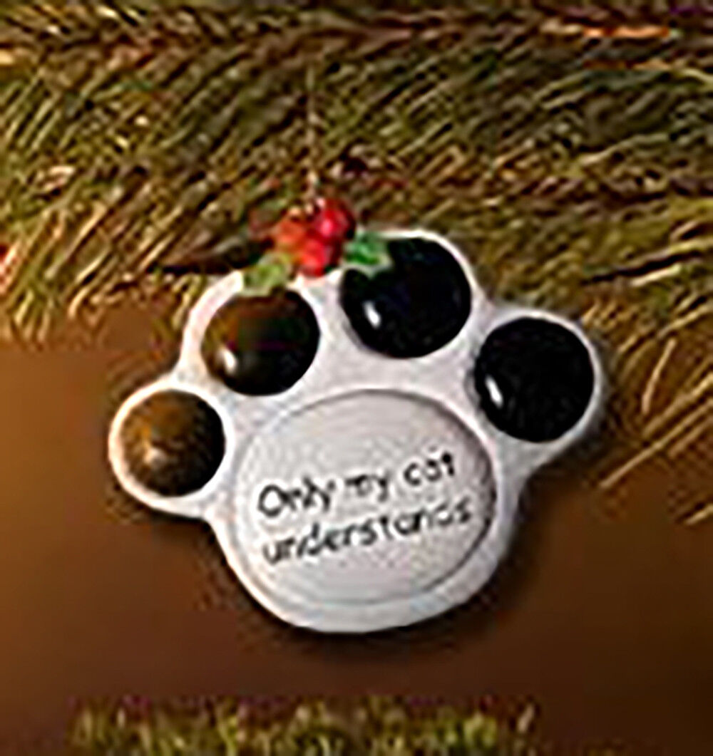 Ceramic Paw Print Christmas Ornament "Only My Cat Understands"