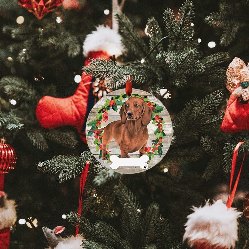 Red Dachshund Ornament - E&S Pets, DIY Personalizable, Ceramic Round Ornament