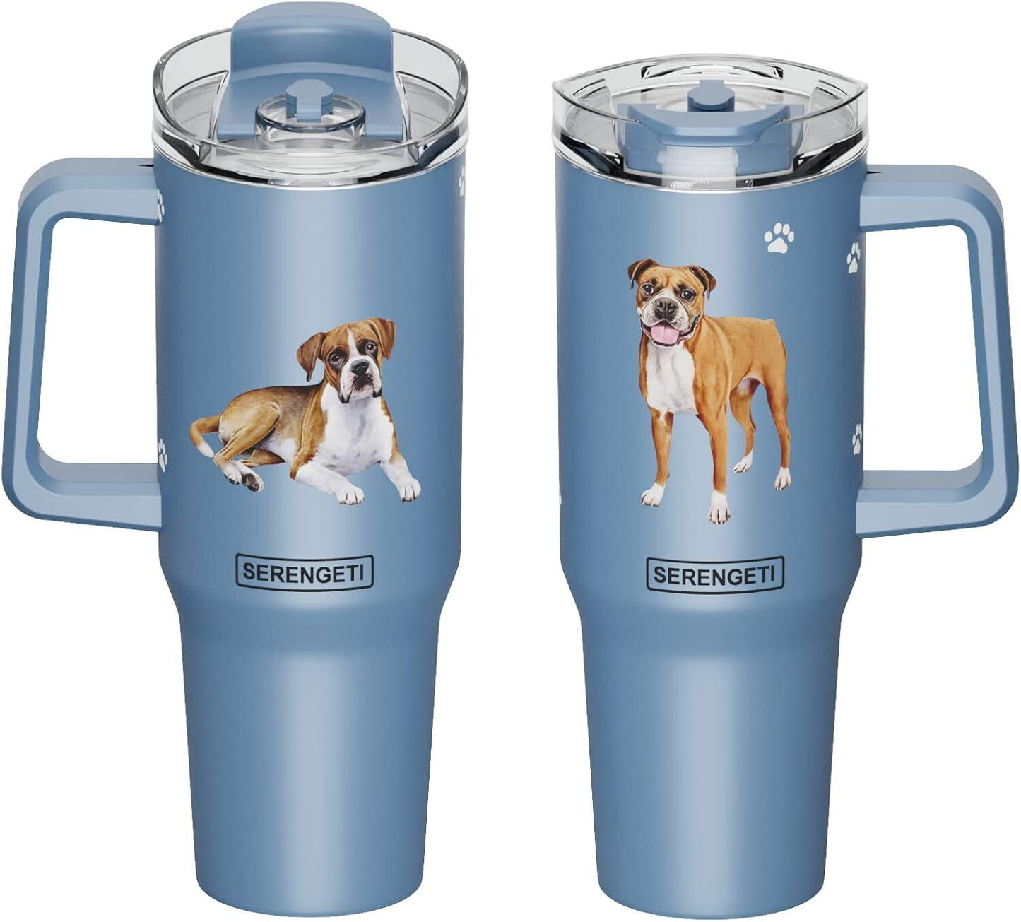 Serengeti 40 Oz boxer Dog Stainless Steel Tumbler with Handle, Straw & Lid