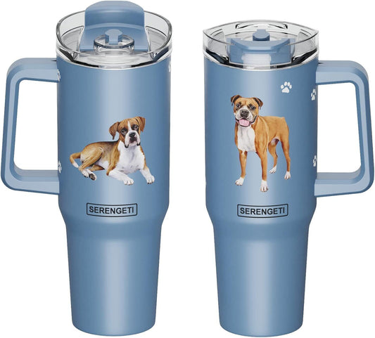 Serengeti 40 Oz boxer Dog Stainless Steel Tumbler with Handle, Straw & Lid