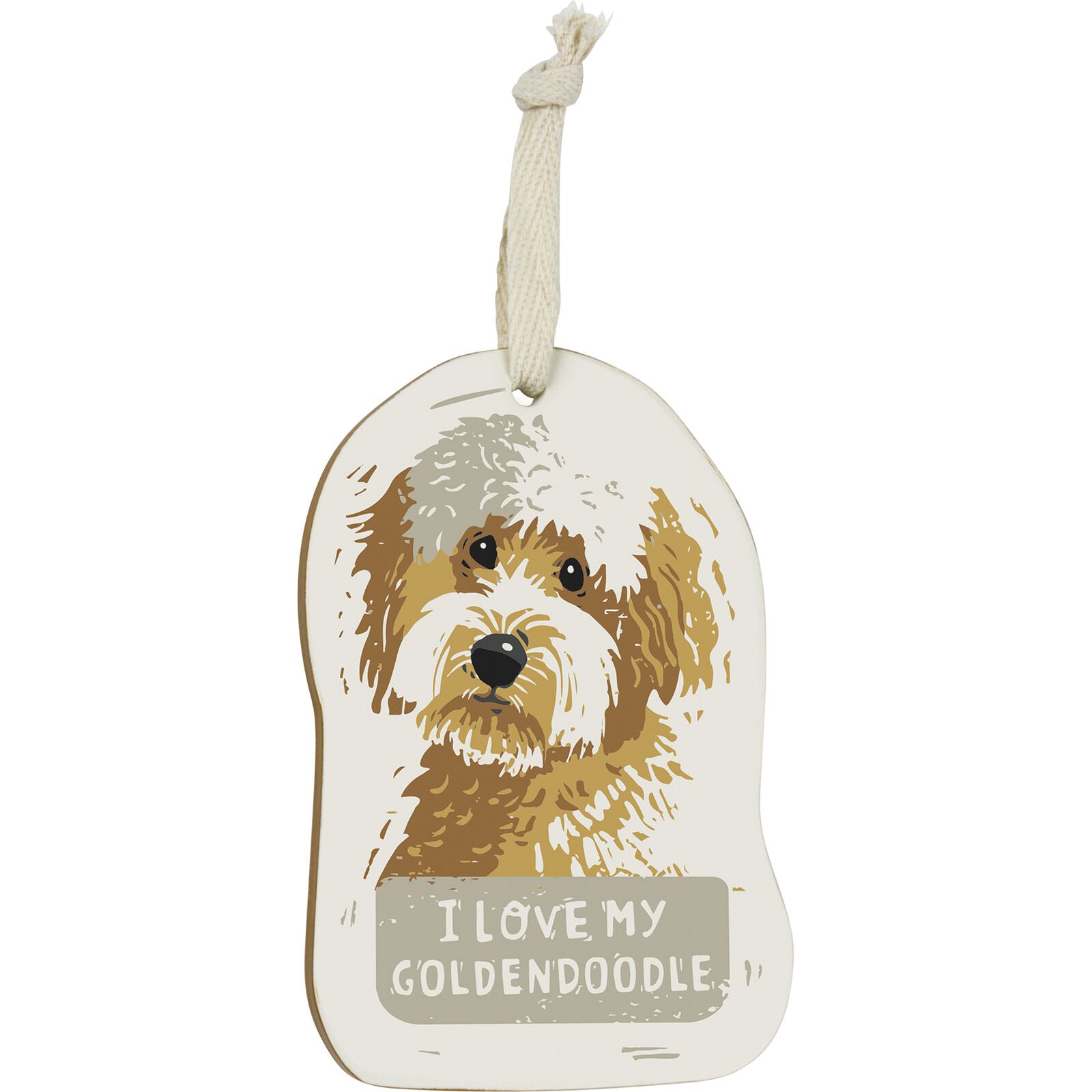 Primitives by Kathy Wooden Hanging Ornament, 2-Sided - I Love My Goldendoodle