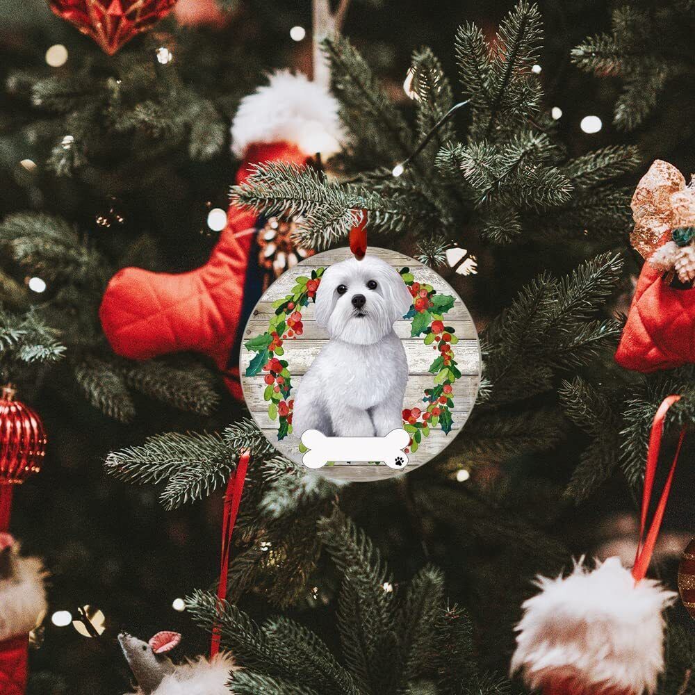 Maltese Ornament - E&S Pets - DIY Personalizable, Ceramic Round Ornament