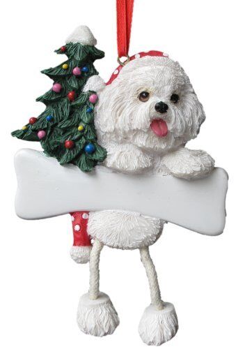 Bichon Frise Ornament with "Dangling Legs" Hand Painted and Easily Personalized