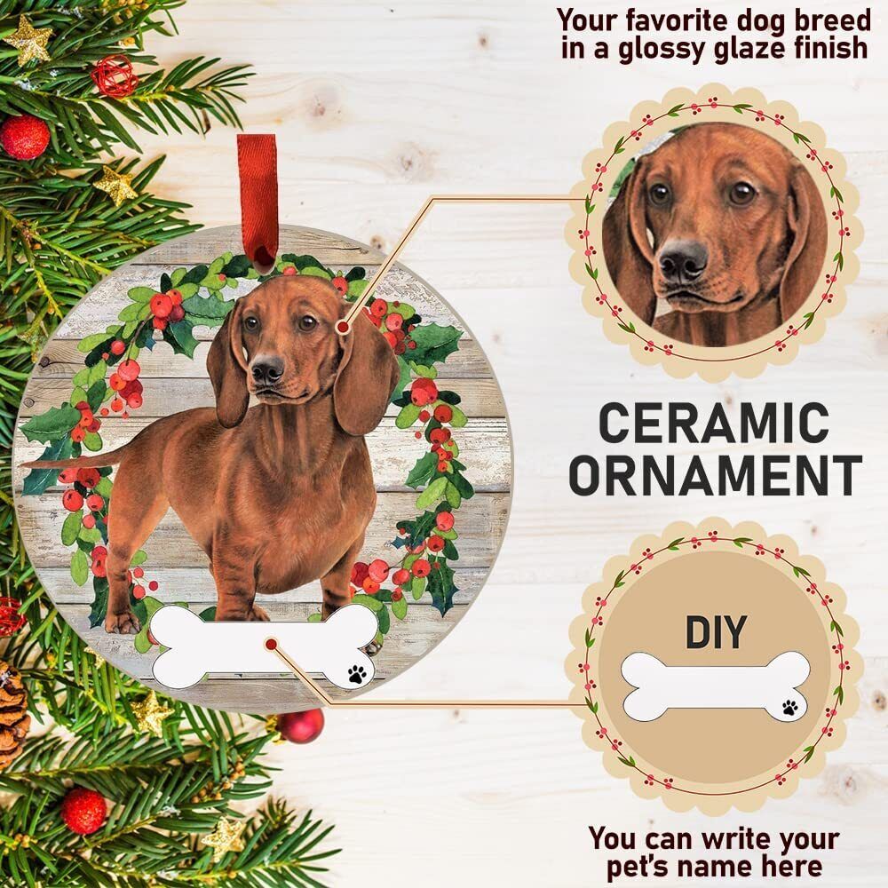 Red Dachshund Ornament - E&S Pets, DIY Personalizable, Ceramic Round Ornament