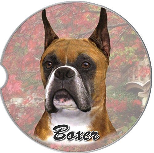 ES Pets Absorbent Stoneware Car Cup Holder Coaster, Boxer Cropped Ears
